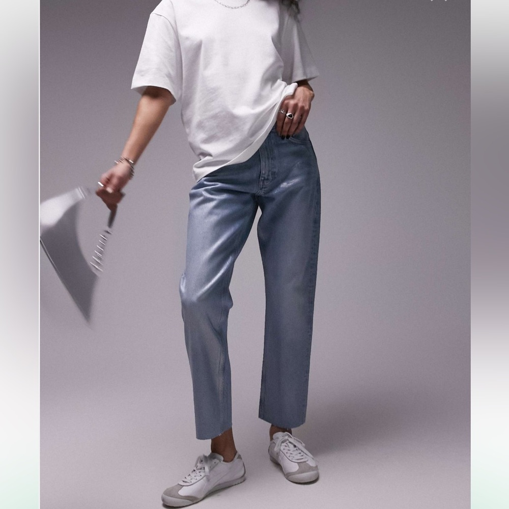 Topshop - mid rise foil straight leg jeans